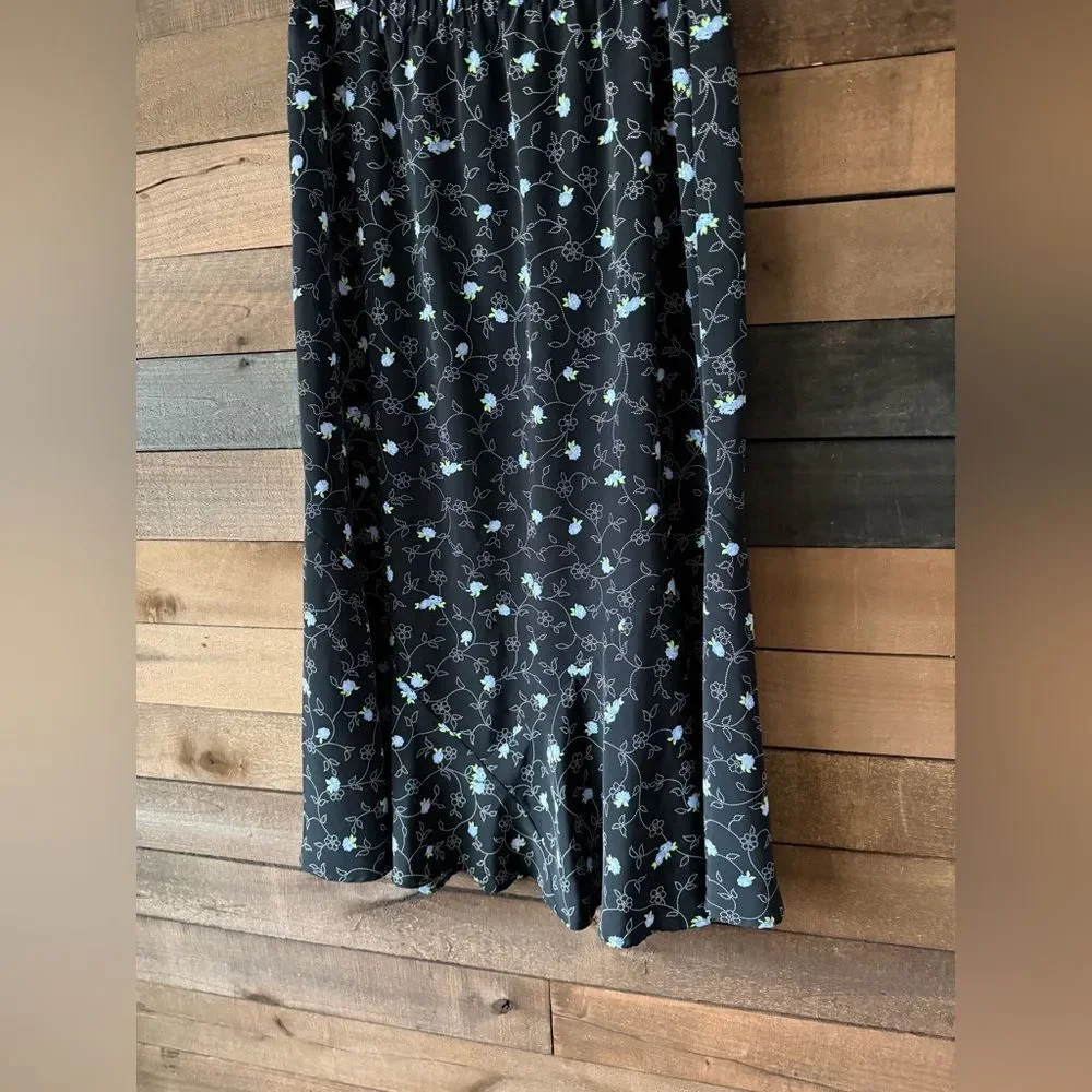 Vintage Sag Harbor Black Floral Midi Skirt Y2K Cottagecore